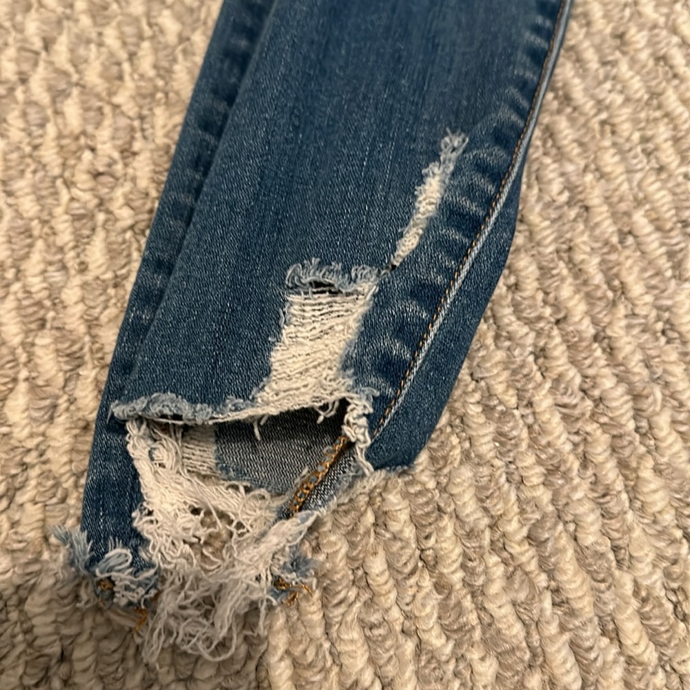 Women American eagle high rise jegging sz 8 w rips blue - Picture 3 of 8